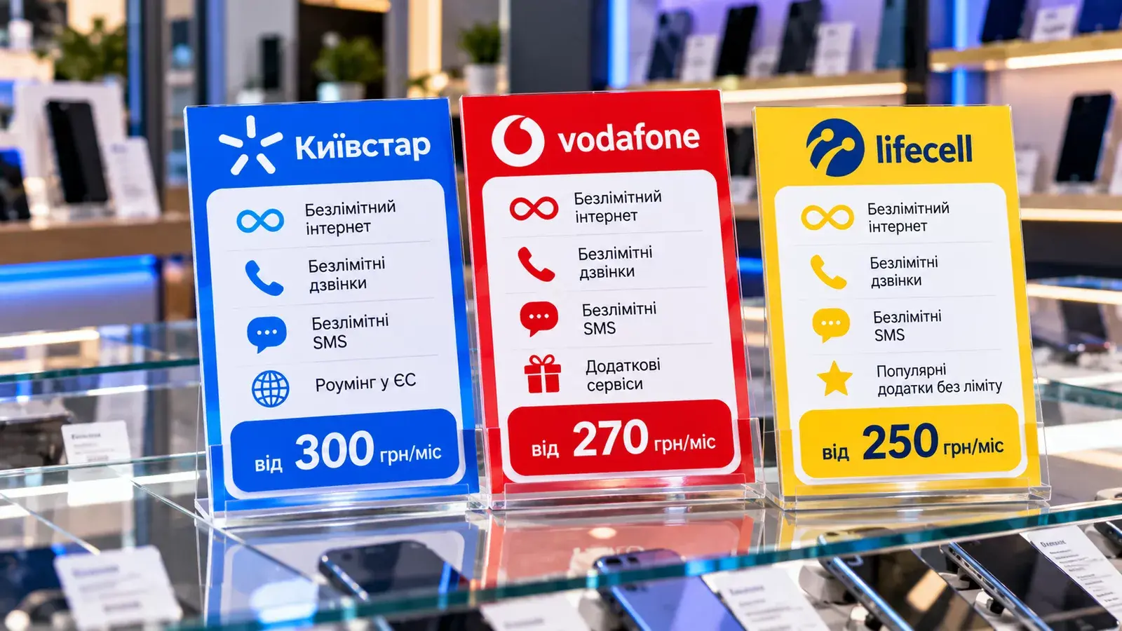 Мобільні тарифи України 2026 актуальні ціни Київстар Vodafone lifecell