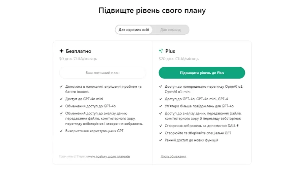 Платна та безкоштовна версії GPT